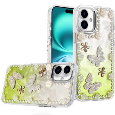 For iPhone 17 Pearls Epoxy Glitter Ornaments Design Chrome  Edged Case - 1