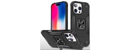 For iPhone 16 Pro 6.3 inch Robust Magnetic Kickstand Hybrid Case Cover - Black
