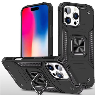 For iPhone 16 Pro 6.3 inch Robust Magnetic Kickstand Hybrid Case Cover - Black
