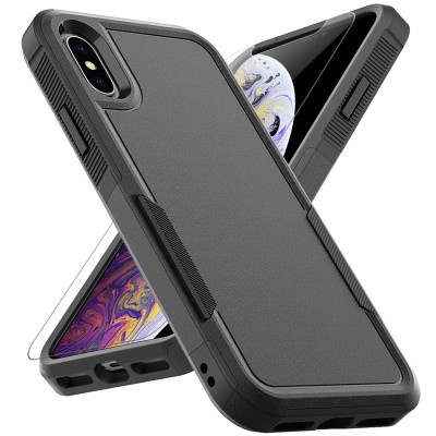 For iphone X/XS Exquisite Tough Shockproof Hybrid Case Cover - Black