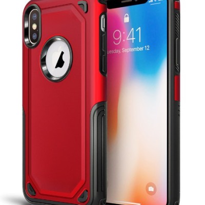 For iphone X/XS Exquisite Tough Shockproof Hybrid Case Cover - Red