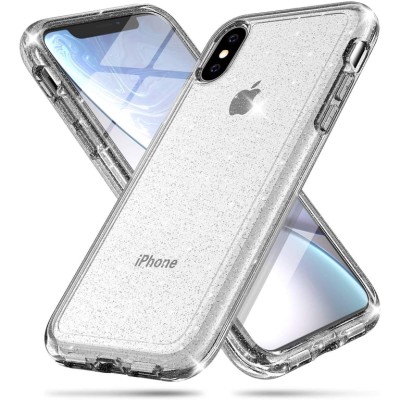 For iphone X/XS Glitter Ultra Thick 3mm Transparent Hybrid Case Cover - Clear
