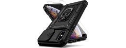 For iphone X/XS Multi-Functional Card Magnetic Ring Stand Hybrid Camera Case Cover - Black