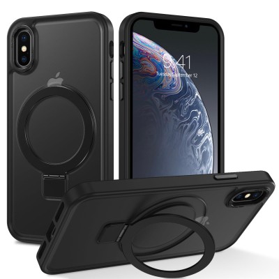 For iphone X/XS OPTIMUM Magnetic Ring Stand Hybrid Case Cover - Black