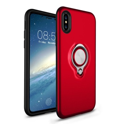 For iphone X/XS Ring Magnetic Kickstand Hybrid Case Cover - Red