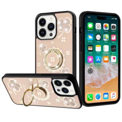 For iphone X/XS SPLENDID Diamond Glitter Ornaments Engraving Case Cover - Good Luck Floral Gold