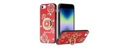 For iphone X/XS SPLENDID Diamond Glitter Ornaments Engraving Case Cover - Good Luck Floral Red