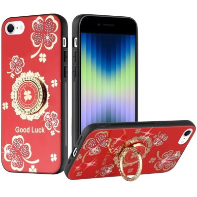 For iphone X/XS SPLENDID Diamond Glitter Ornaments Engraving Case Cover - Good Luck Floral Red