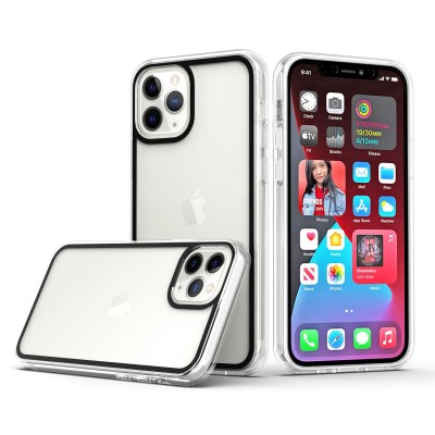 For iPhone 13 Pro Colored Frame Bumper Silk Print PC TPU Hybrid Case Cover - Black