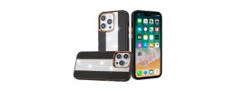 For Apple iPhone 11 (XI6.1) Flashy Diamond Leather Sticked On Hybrid with Chrome Camera Edge - Black