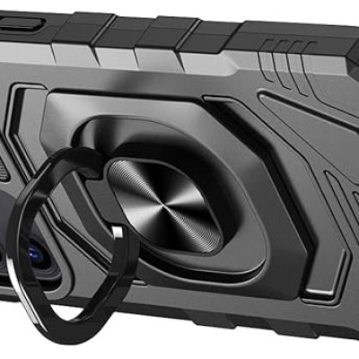 For iPhone 13 Pro Max Robotic Hybrid with Magnetic Ring Stand Case Cover - Black