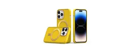 For iPhone 13 Pro Max Ultimate PU Leather [Magnetic Circle] Beautiful Hybrid - Yellow