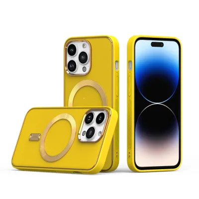 For iPhone 13 Pro Max Ultimate PU Leather [Magnetic Circle] Beautiful Hybrid - Yellow