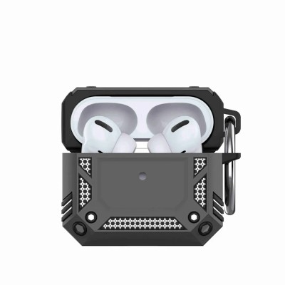 For AirPods 4 Rugged ShockProof Hybrid With Metal Hook Case Cover - Black