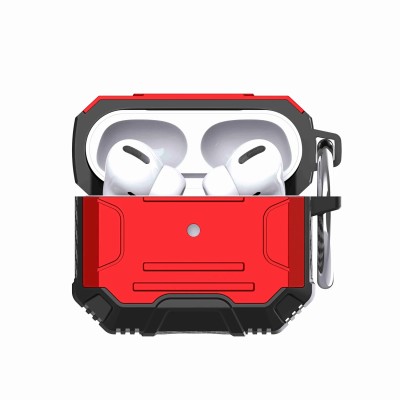 For AirPods 4 Switch Closure Premium Ultra ShockProof Hybrid With Metal Hook Case Cover - Black+Red