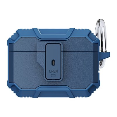 For AirPods 4 Tough Heavy Duty Hybrid With Open Button Case Cover - Navy/Navy