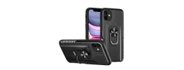 For Apple iPhone 11 (XI6.1) AQUA Strong Magnetic Ring Stand Hybrid Case Cover - Black