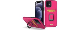 For Apple iPhone 14 6.1" Card Holder with Magnetic Ring Stand Hybrid Case Cover - Hot Pink