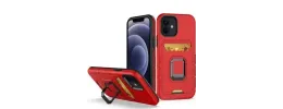 For Apple iPhone 14 6.1" Card Holder with Magnetic Ring Stand Hybrid Case Cover - Red