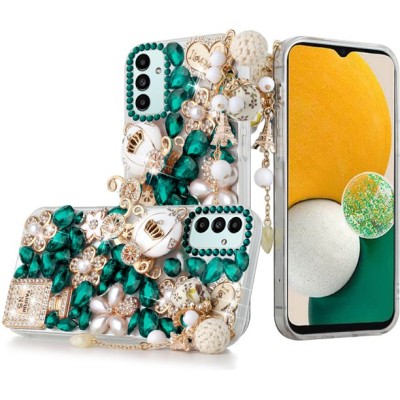 For Apple iPhone 11 (XI6.1) Full Diamond with Ornaments Case Cover - Ultimate Multi Ornament Green