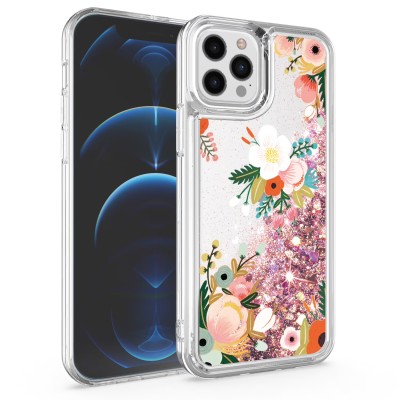 For Apple iPhone 11 (XI6.1) Design Water Quicksand Glitter Case Cover - Multi-Color Floral