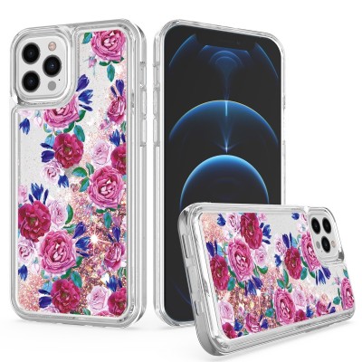 For Apple iPhone 11 (XI6.1) Design Water Quicksand Glitter Case Cover - Purple Floral
