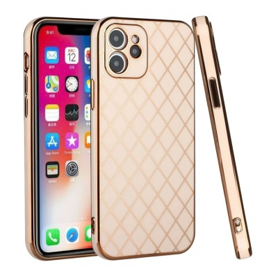For Apple iPhone 11 (XI6.1) Diamonds on Electroplated Grid Design TPU Case Cover - Rose Gold