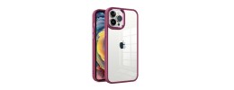For Apple iPhone 11 (XI6.1) Finest Transparent Thick Acrylic Hybrid Metal Buttons Cover Case - Burgundy