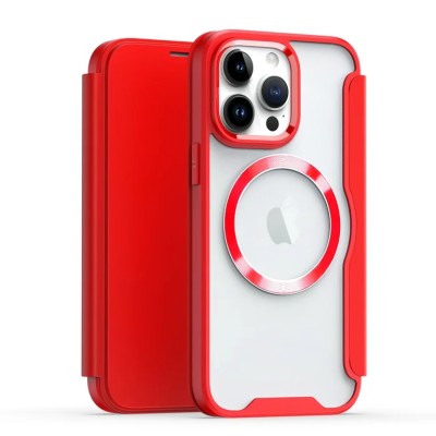 For Apple iPhone 11 (XI6.1) Flap [Magnetic Circle] Transparent Hybrid - Red