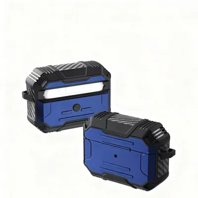 For AirPods Pro 3 2025 (3rd Version) Rugged ShockProof Hybrid With Metal Hook Case Cover - Dark Blue