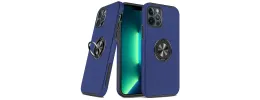 For iPhone 13 Pro CHIEF Oil Painted Magnetic Ring Stand Hybrid Case Cover - Dark Blue