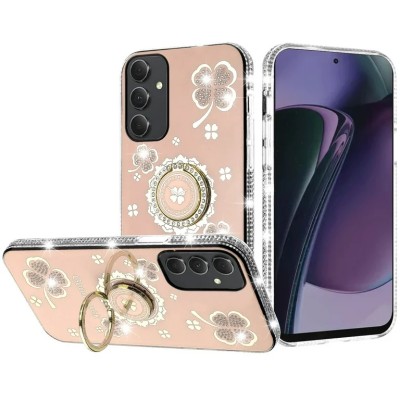 For Moto G Stylus 5G 2025 Splendid Glitter with Diamonds All Around Edges Ring Stand Case Cover - Gold