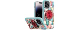 For Moto G Stylus 5G 2025 Metal Diamond CD Pattern Design Matte Finished Hybrid with Rotational Ring [Car Mount Friendly] Case - Cats