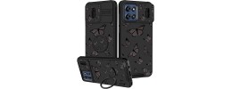 For Moto G Stylus 5G 2025 Splendid Floral Designs with Metal Camera and Buttons with Butterfly Ring Stand Hybrid Case - Black