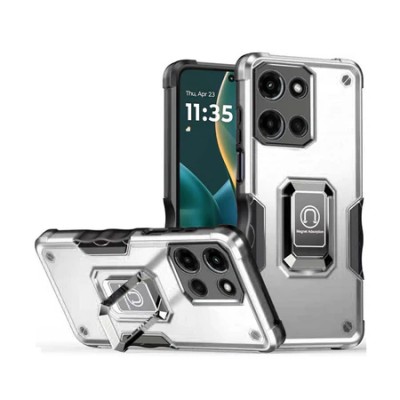 For Moto G Stylus 5G 2025 Utter Tough Metal Ring Movable Camera Window Hybrid Case Cover - Silver