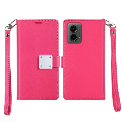 For Moto G Stylus 5G 2025 Wallet ID Card Holder Case Cover - Hot Pink
