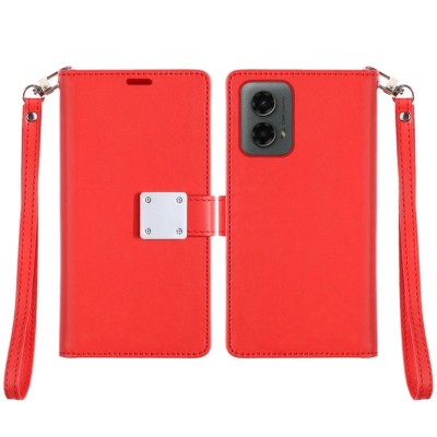 For Moto G Stylus 5G 2025 Wallet ID Card Holder Case Cover - Red