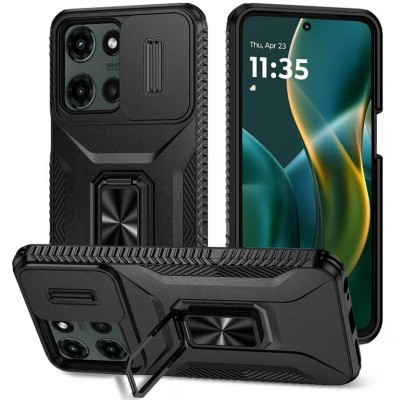 For Motorola Edge 2025 Utter Tough Metal Ring Movable Camera Window Hybrid Case Cover - Black