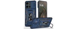 For Motorola Edge 2025 Utter Tough Metal Ring Movable Camera Window Hybrid Case Cover - Navy blue