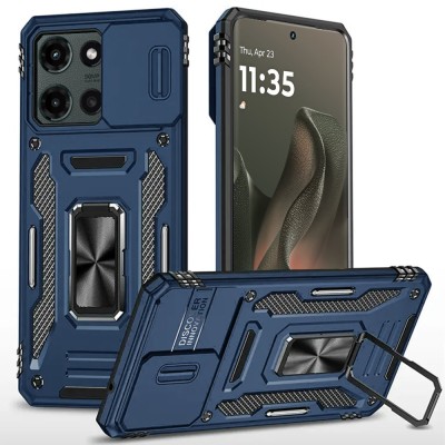 For Motorola Edge 2025 Utter Tough Metal Ring Movable Camera Window Hybrid Case Cover - Navy blue