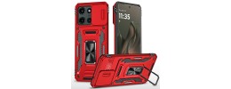 For Motorola Edge 2025 Utter Tough Metal Ring Movable Camera Window Hybrid Case Cover - Red