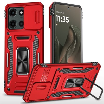 For Motorola Edge 2025 Utter Tough Metal Ring Movable Camera Window Hybrid Case Cover - Red