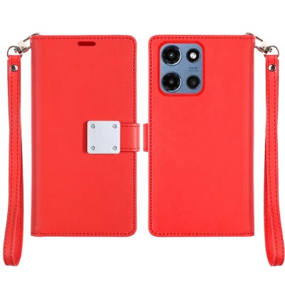 For Motorola Moto G Play 2023 Wallet ID Card Holder Case Cover - Red