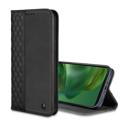 For Motorola Moto G Play 2024 METKASE Wallet PU Vegan Leather ID Card Money Holder with Magnetic Closure in Slide-Out Package - Black