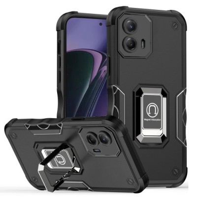 For Motorola Moto G Stylus 5G 2024 Complete Magnetic Metal Ring Stand Camera Protection Hybrid - Black