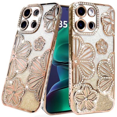 For Motorola Moto G Stylus 5G (2025) Shimmer Glitter Floral Design Thick TPU Case Cover - Gold