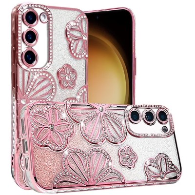 For Motorola Moto G Stylus 5G (2025) Shimmer Glitter Floral Design Thick TPU Case Cover - Rose Gold