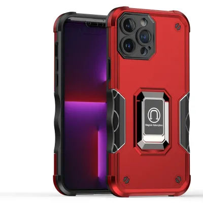 For iPhone 13 Pro Max OPTIMUM Magnetic Ring Stand Hybrid Case Cover - Red