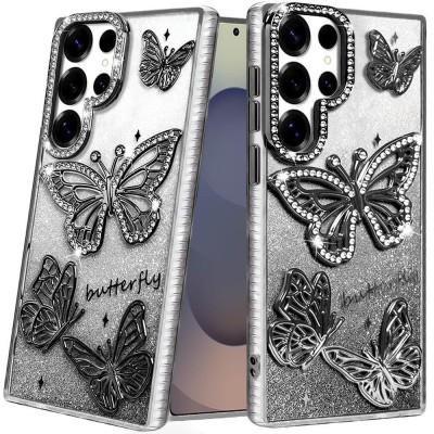 For Samsung s26 Ultra Butterfly Freedom Shimmer Glitter Thick TPU Case Cover - Black