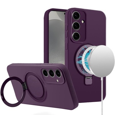 For Samsung Galaxy s24 Plus METKASE Premium Magnetic Circle Ring Stand LIQUID Silicone in Slide-Out Package - Dark Purple